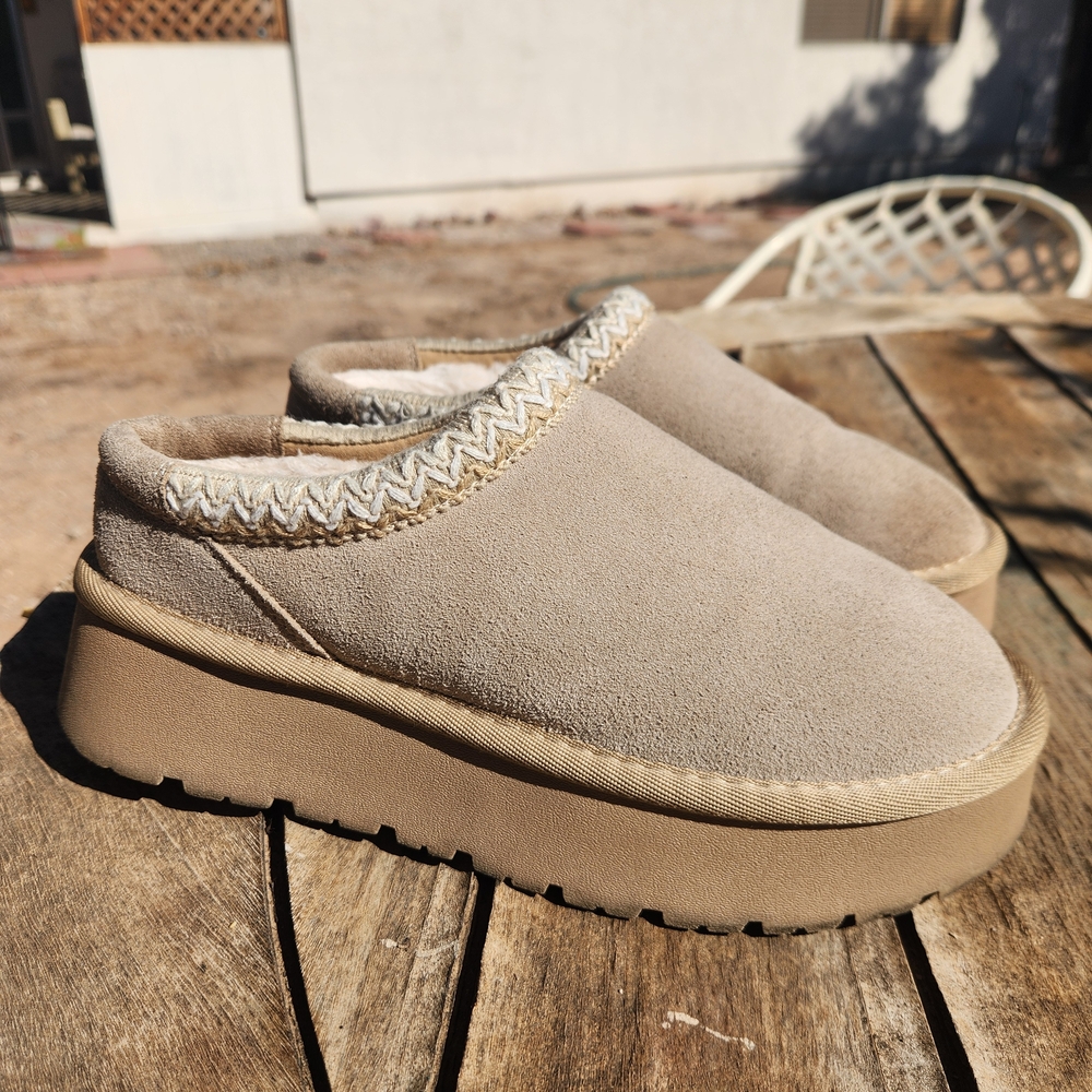 CUSHIONAIRE Kabuki Platform Boots Genuine Suede Fuzzy Mule Slippers for Women